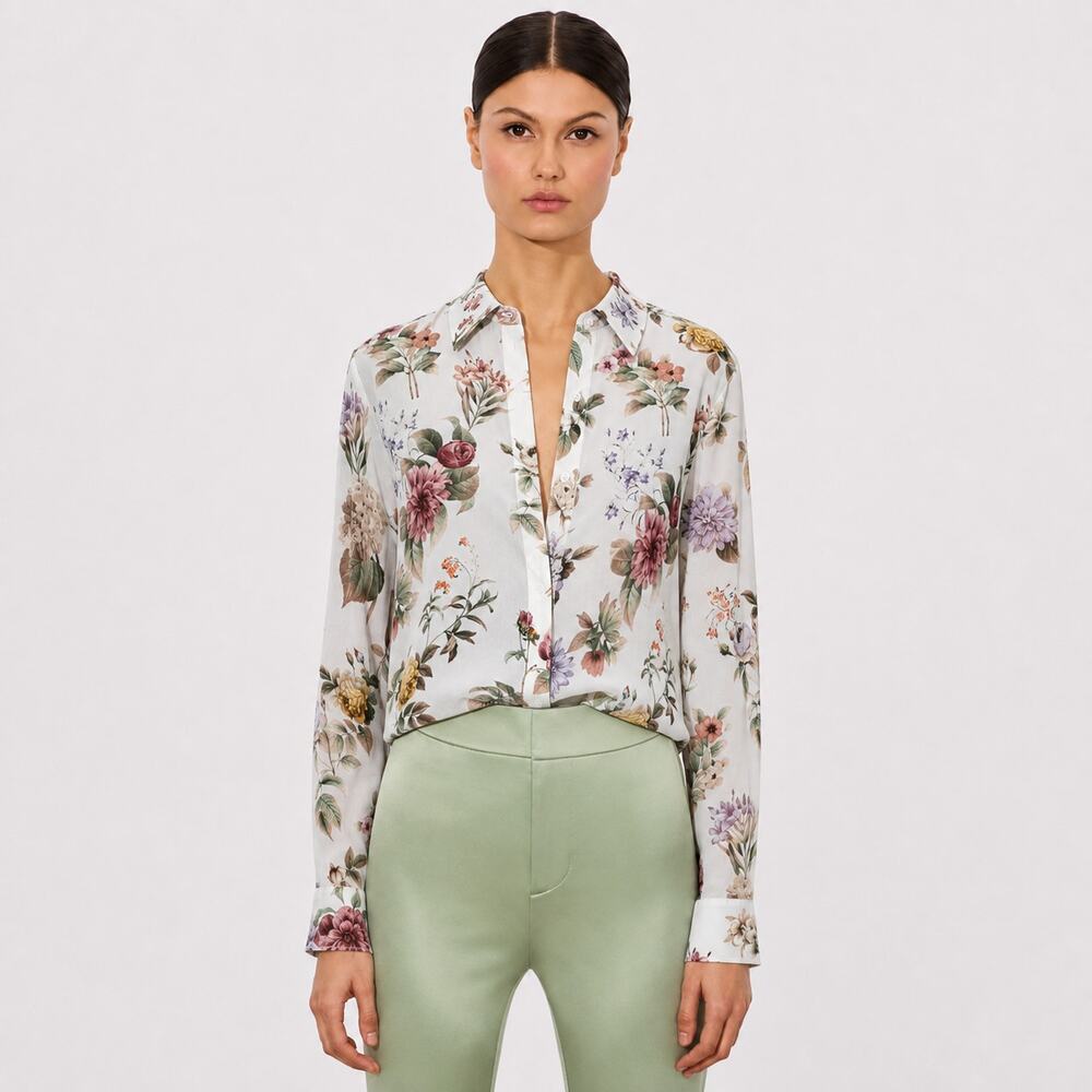 Alice + Olivia Willa Silk Floral Button up Shirt size XL